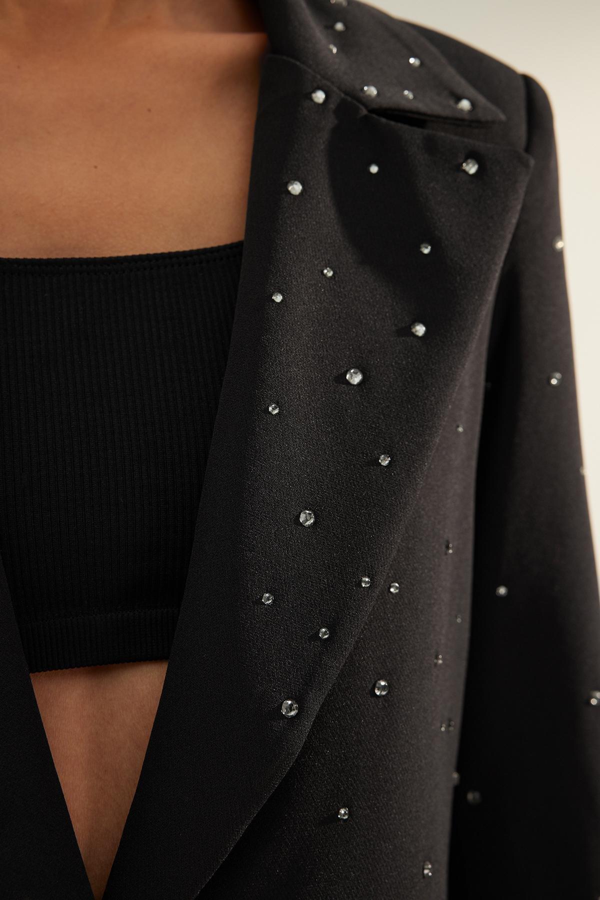 Black Lined Detailed Blazer, BLACK, large image number 4