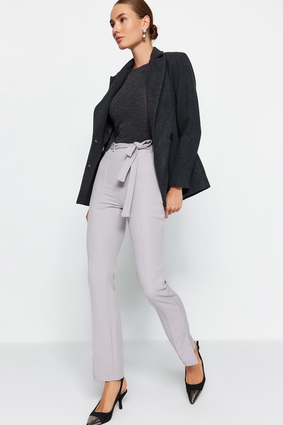 Grey Woven Ribbed Trousers, C101_1653, large image number 1