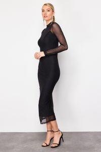 Black High Neck Detailed Dress, , large image number 0
