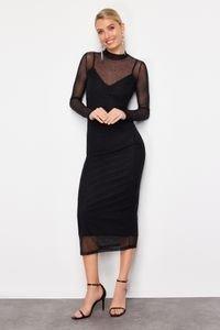Black High Neck Detailed Dress, , large image number 1