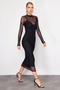 Black High Neck Detailed Dress, , large image number 2