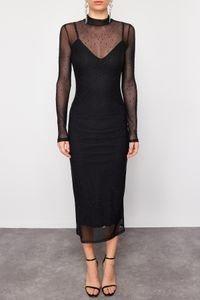 Black High Neck Detailed Dress, , large image number 5