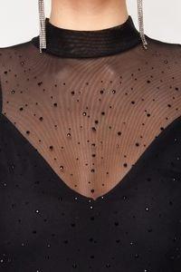 Black High Neck Detailed Dress, , large image number 6