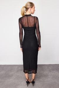 Black High Neck Detailed Dress, , large image number 7