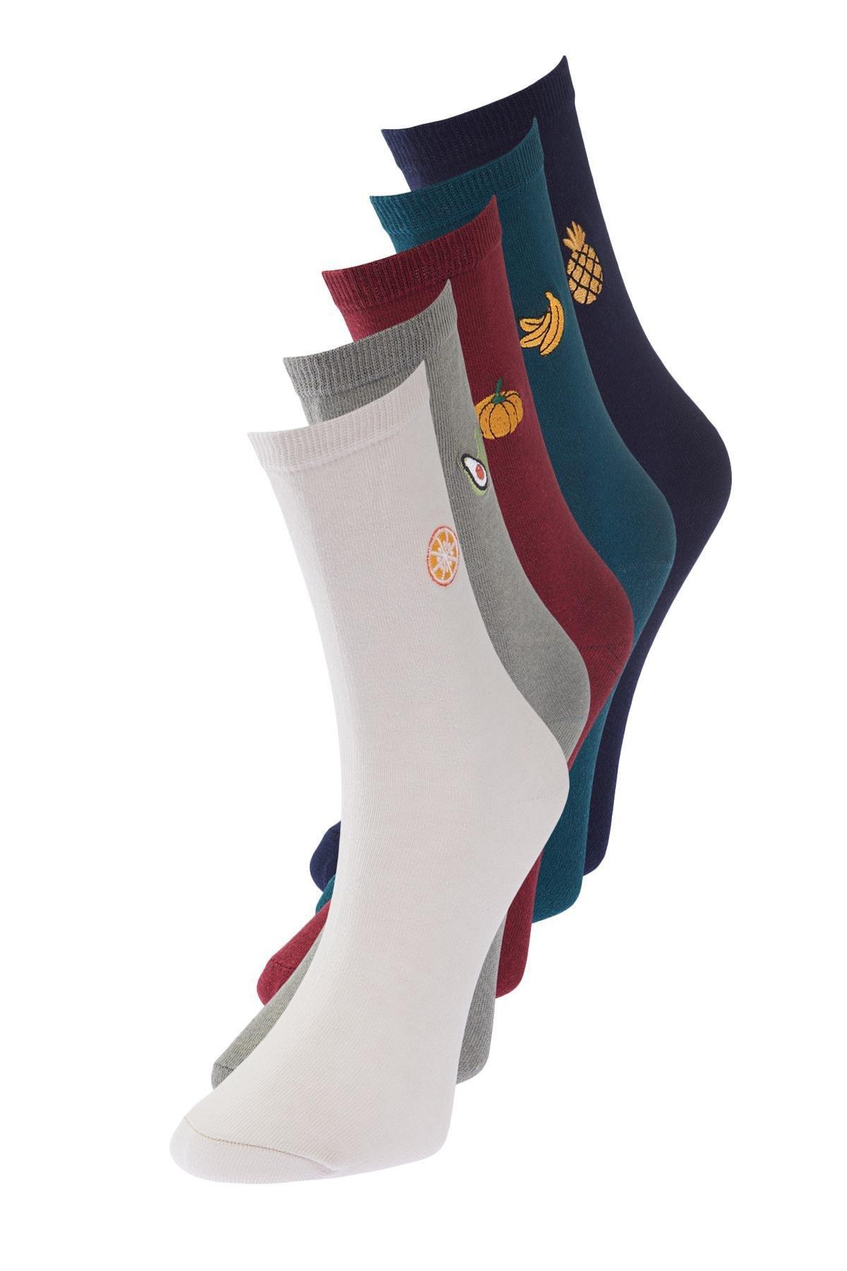 Trendyol - Multicolour Premium Embroidered Long Socks, Set Of 5