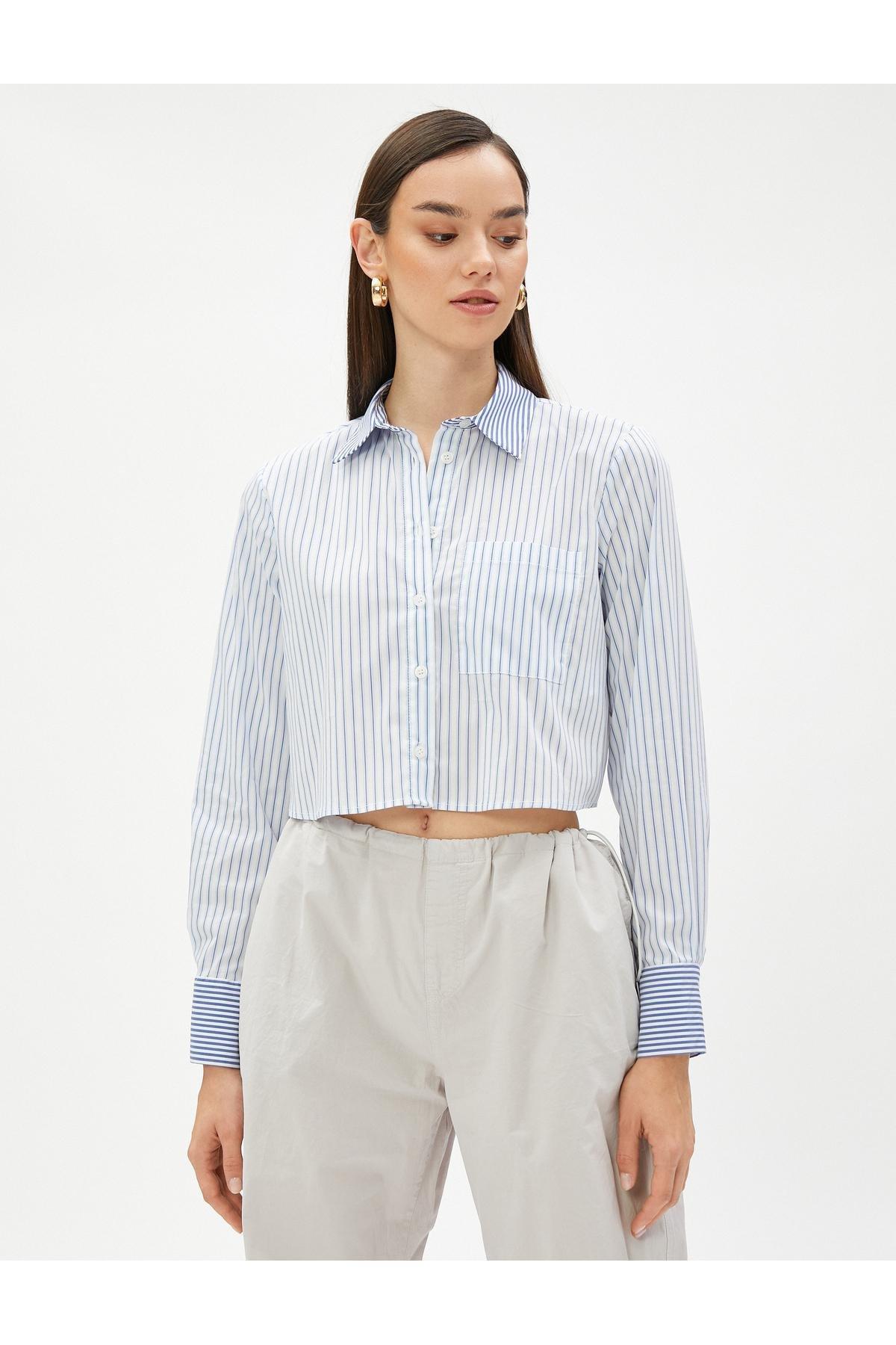 Koton - Blue Striped Crop Shirt