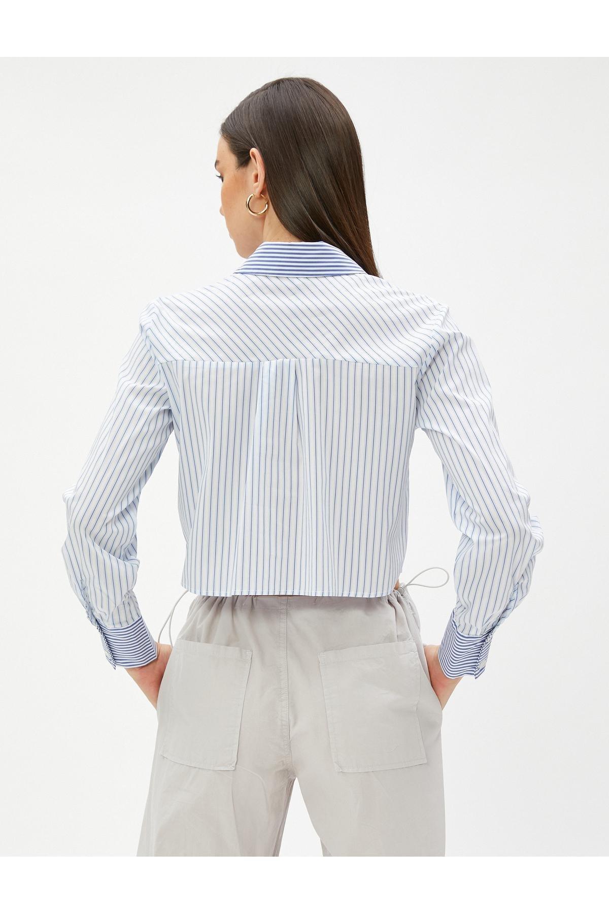 Koton - Blue Striped Crop Shirt