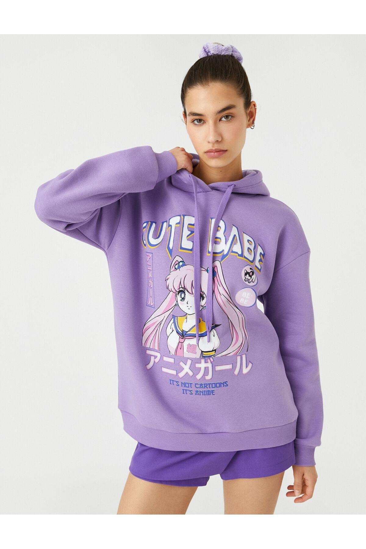 Koton - Purple Anime Oversized Sweatshirt