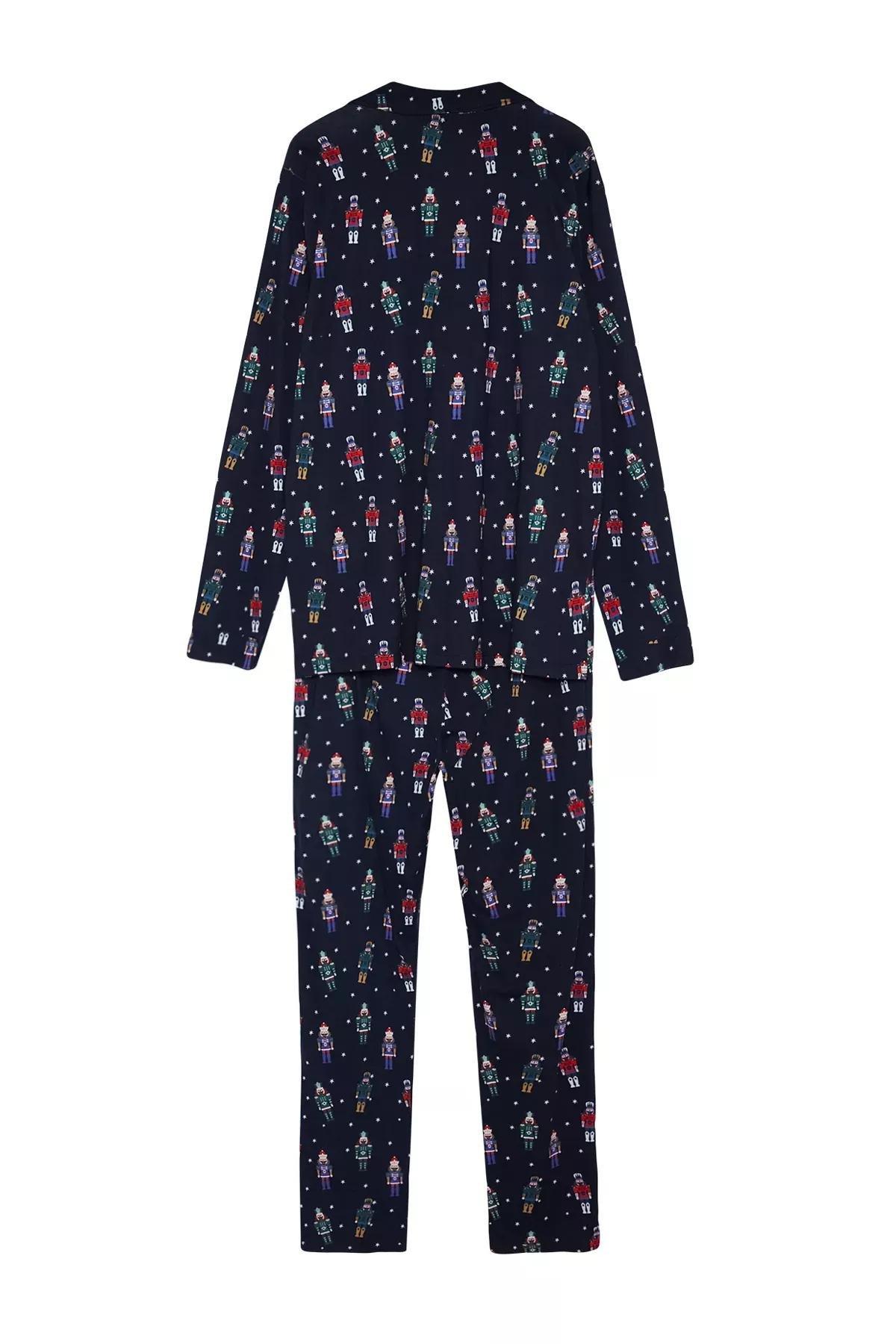 Navy Cotton Pajama Set, Navy blue, large image number 3