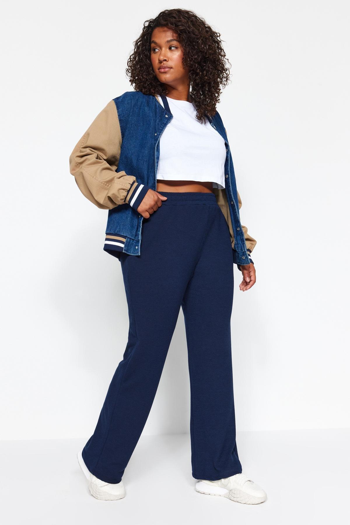 Blue Crepe Knit Sweatpants, Navy blue, large image number 0