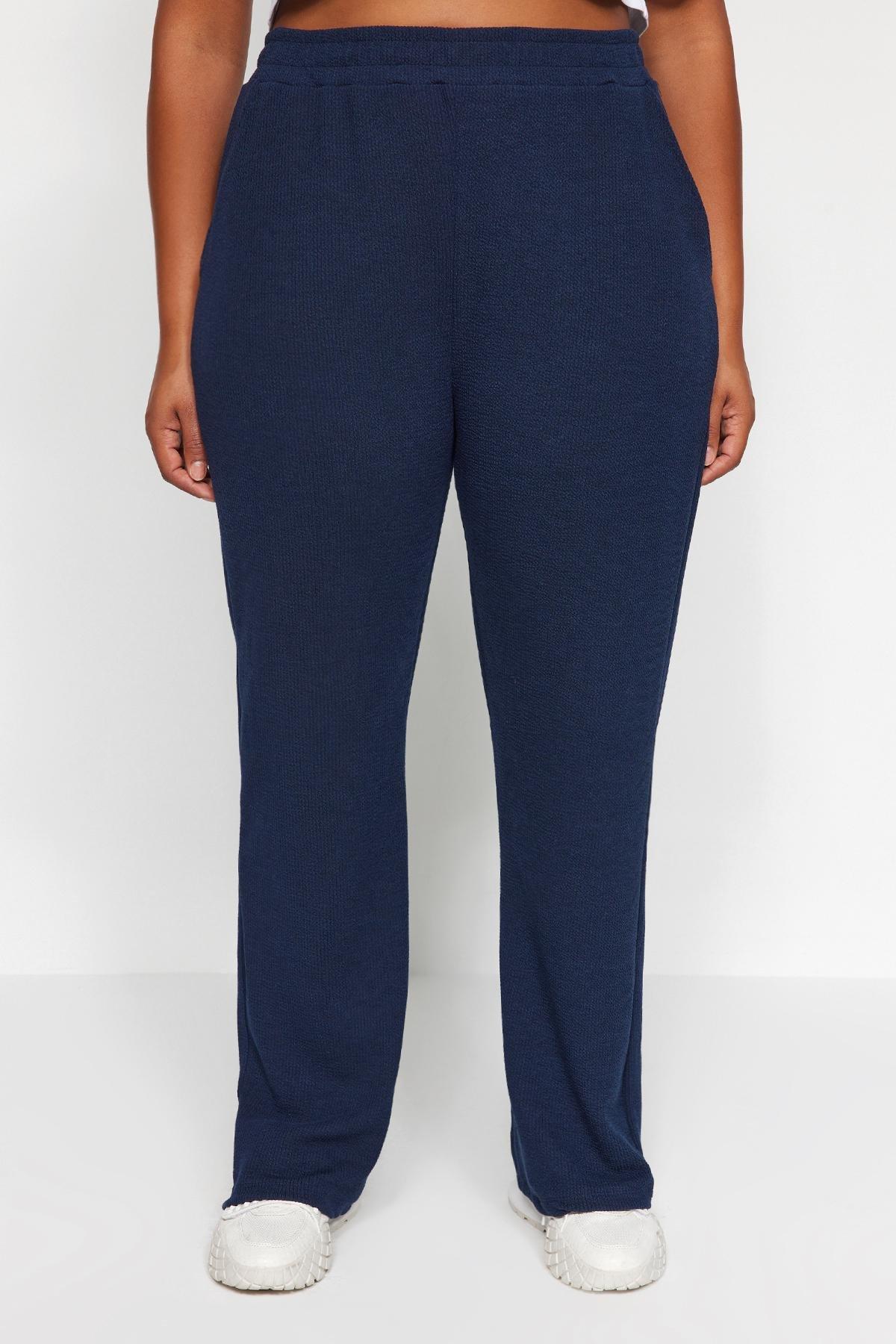 Blue Crepe Knit Sweatpants, Navy blue, large image number 3