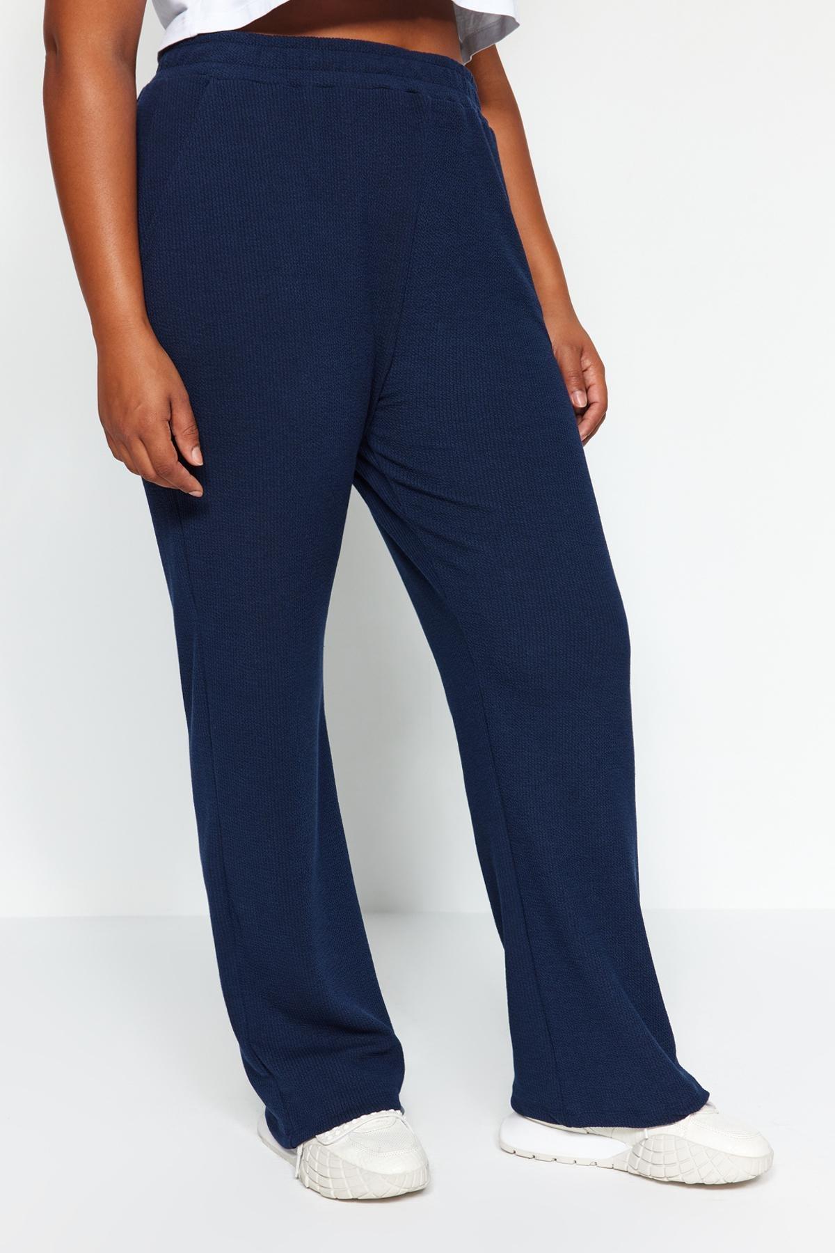 Blue Crepe Knit Sweatpants, Navy blue, large image number 4