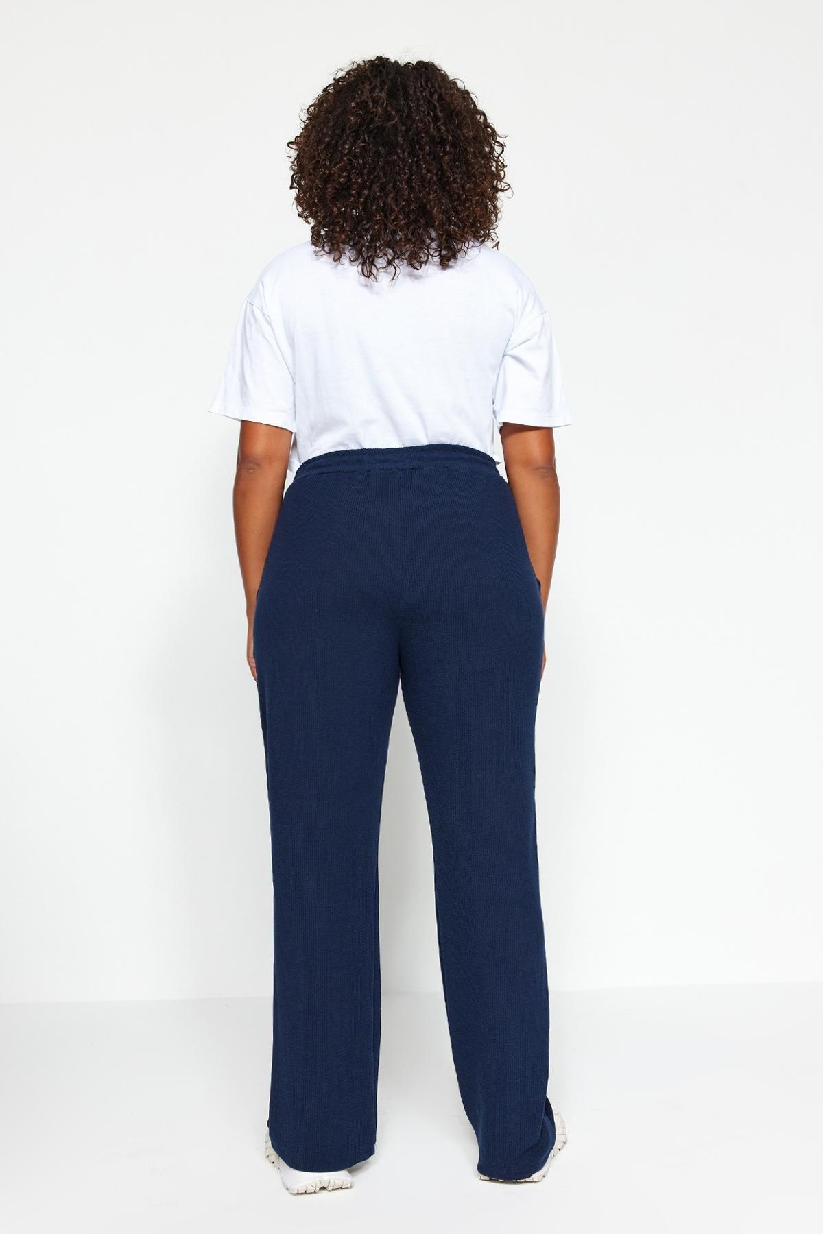 Blue Crepe Knit Sweatpants, Navy blue, large image number 5