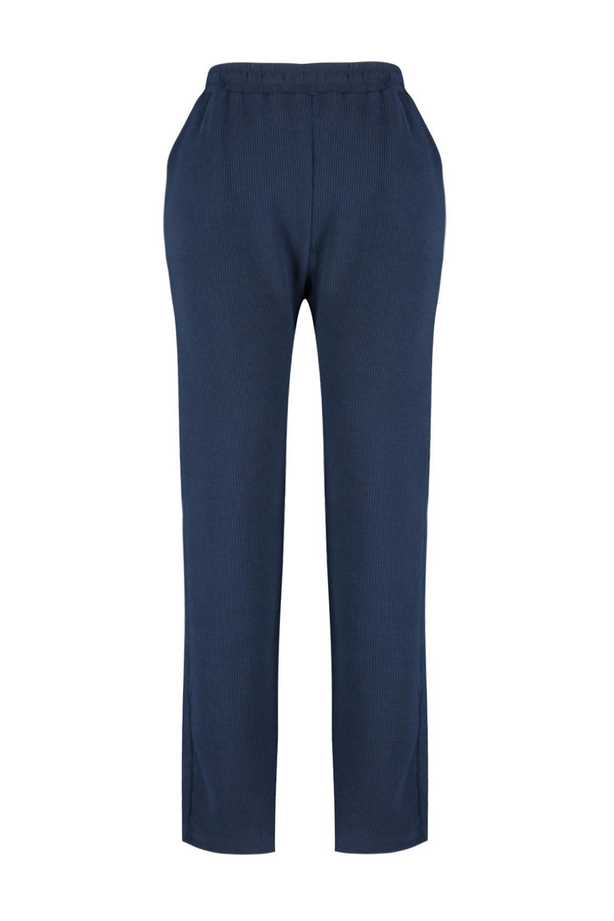 Blue Crepe Knit Sweatpants, Navy blue, large image number 6