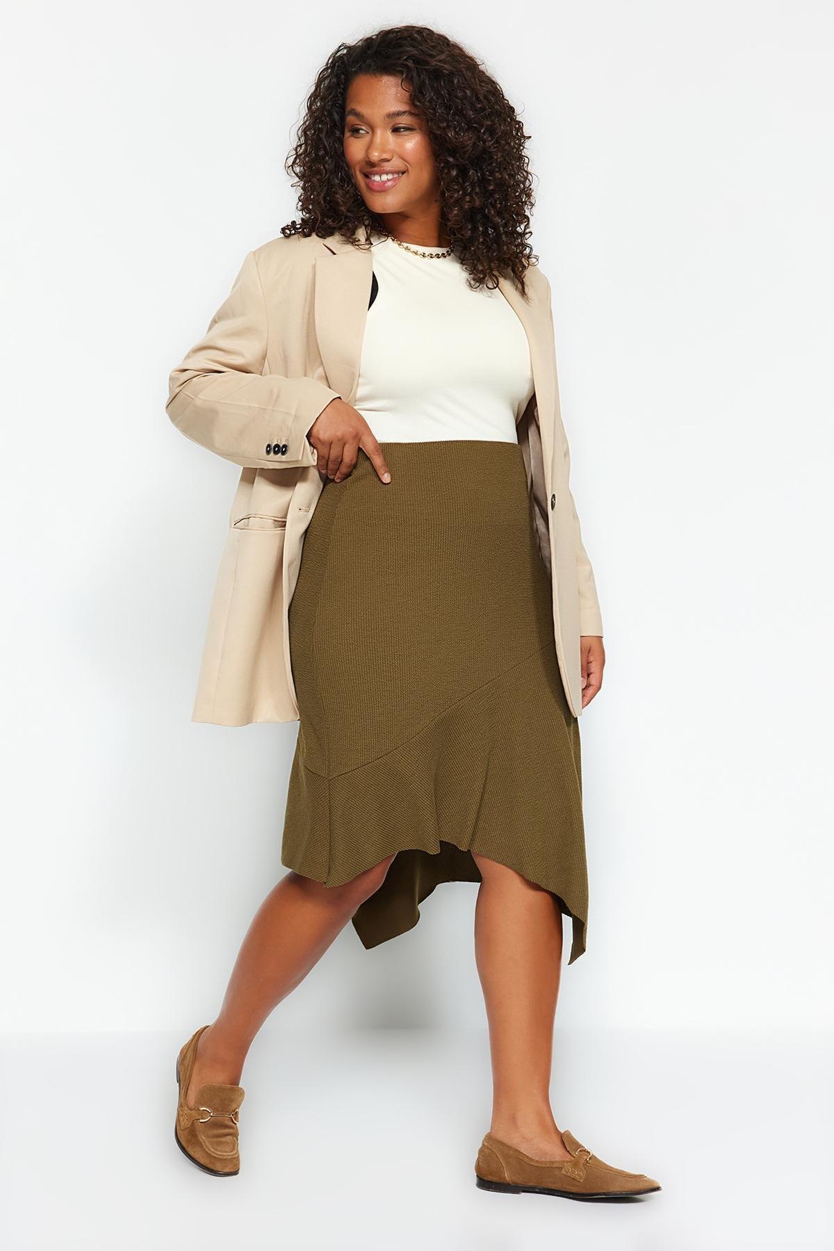 Trendyol Khaki Asymmetrical Knitted Skirt Azadea Lebanon