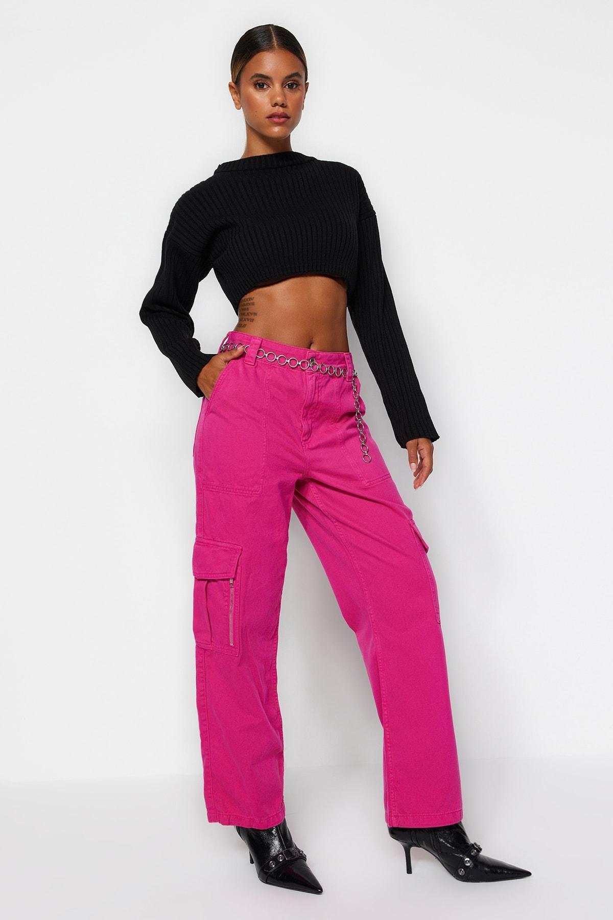 Trendyol - Pink Detailed High Waist Jeans