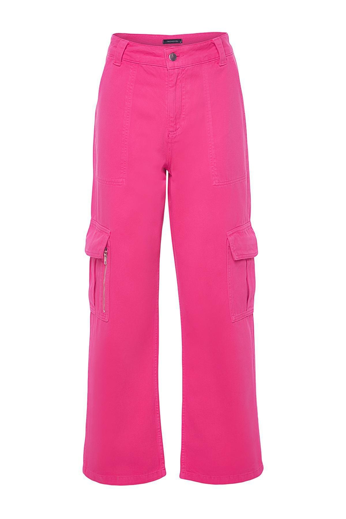 Trendyol - Pink Detailed High Waist Jeans
