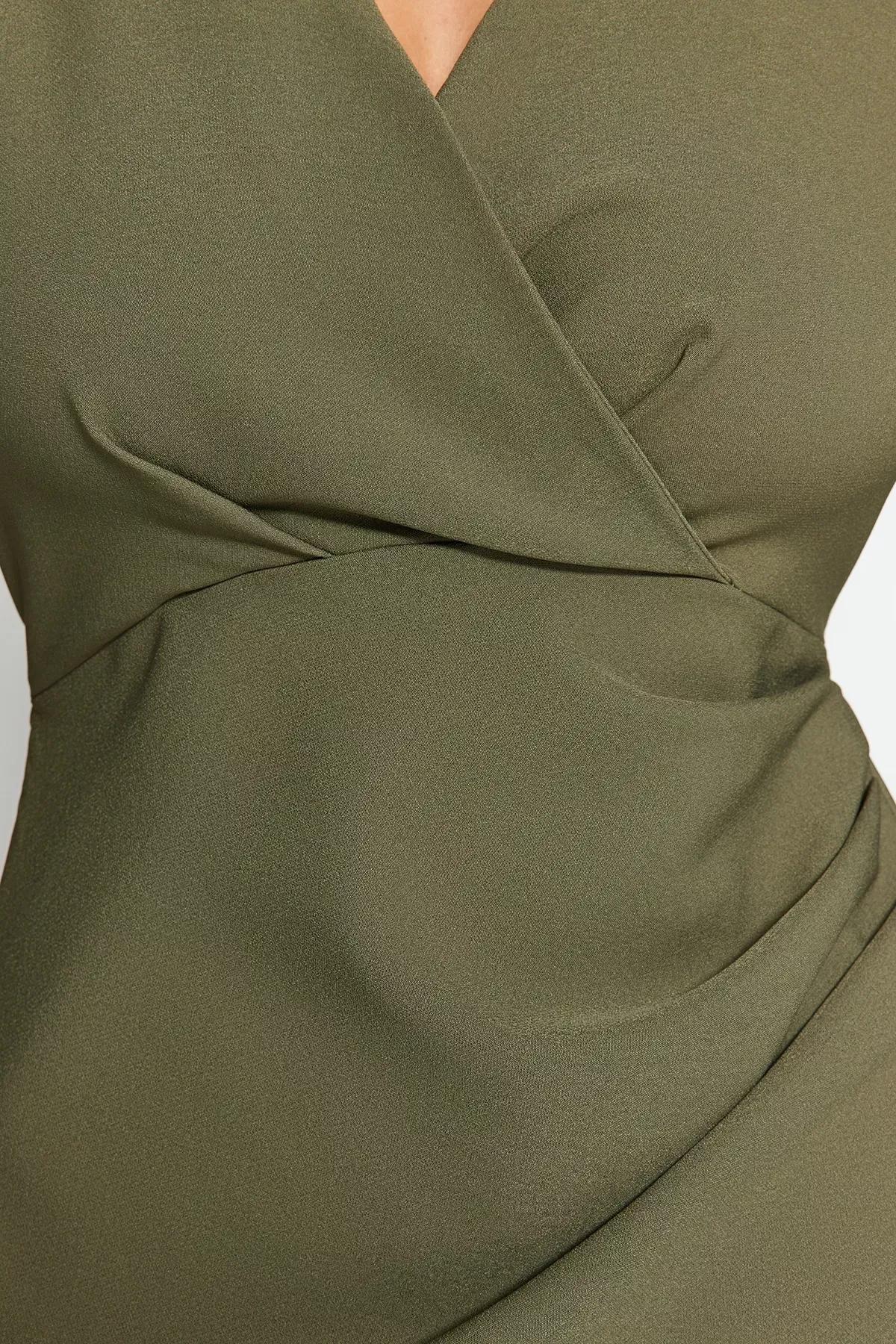 Khaki Double-Breasted Woven Dress, , large image number 4
