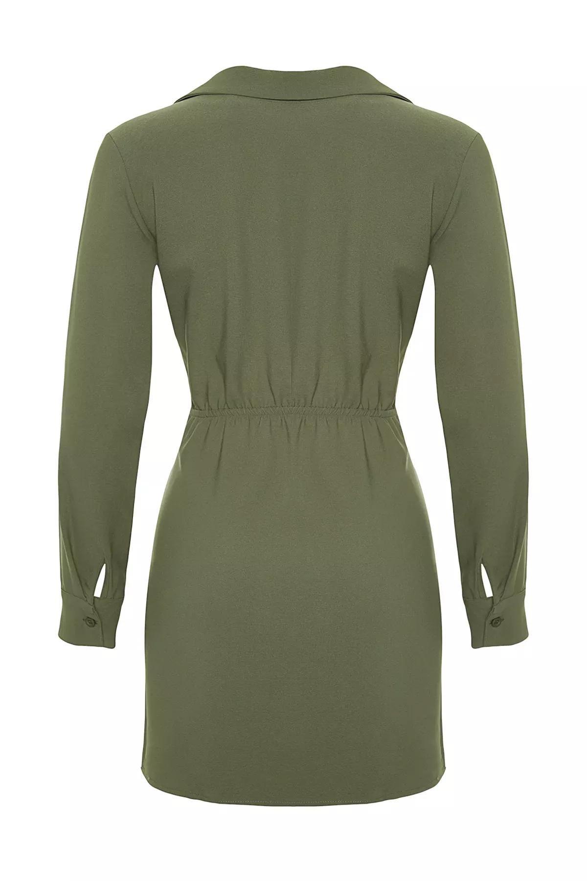 Khaki Double-Breasted Woven Dress, , large image number 7