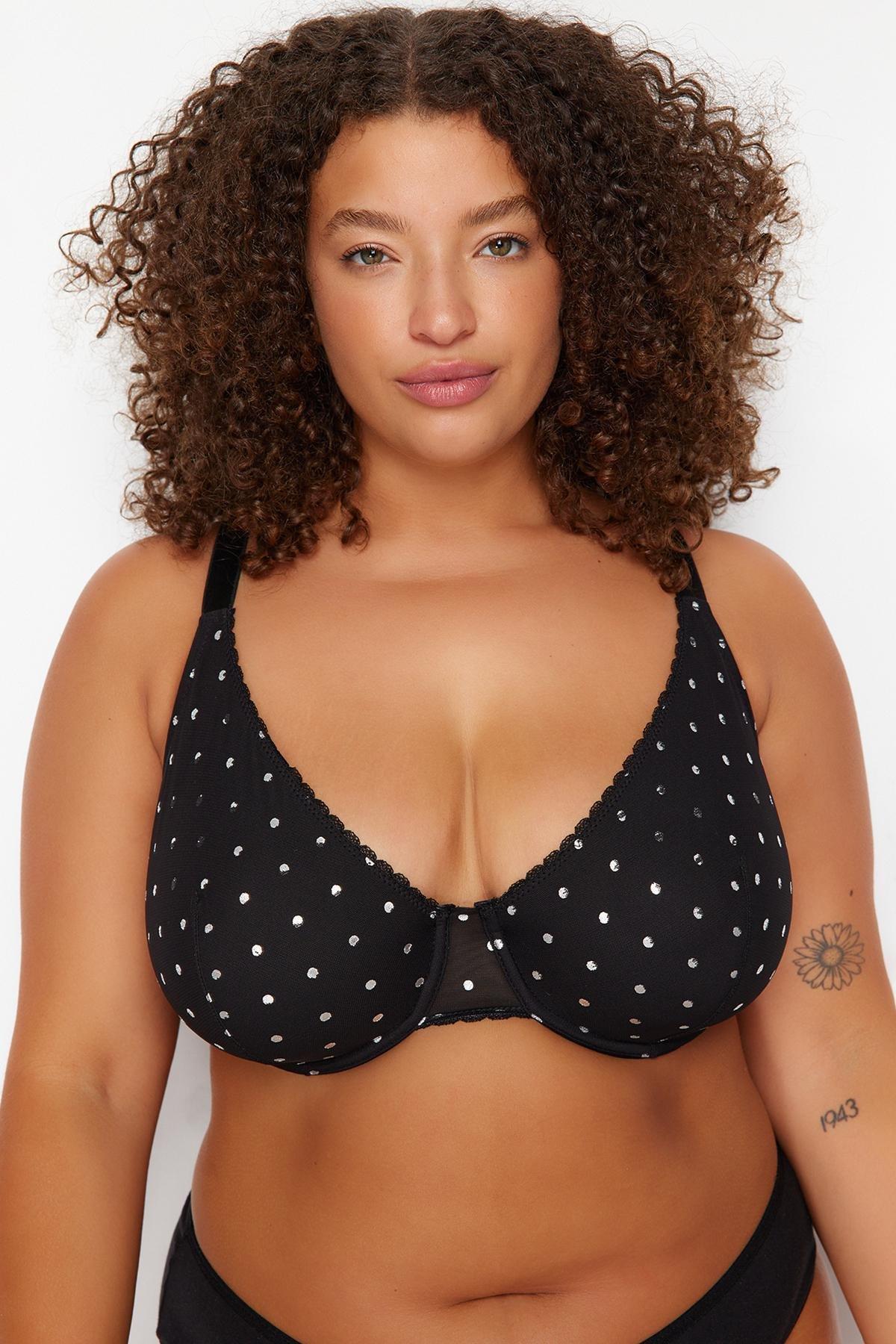 Black Stranded Plus Size Bra, , large image number 1