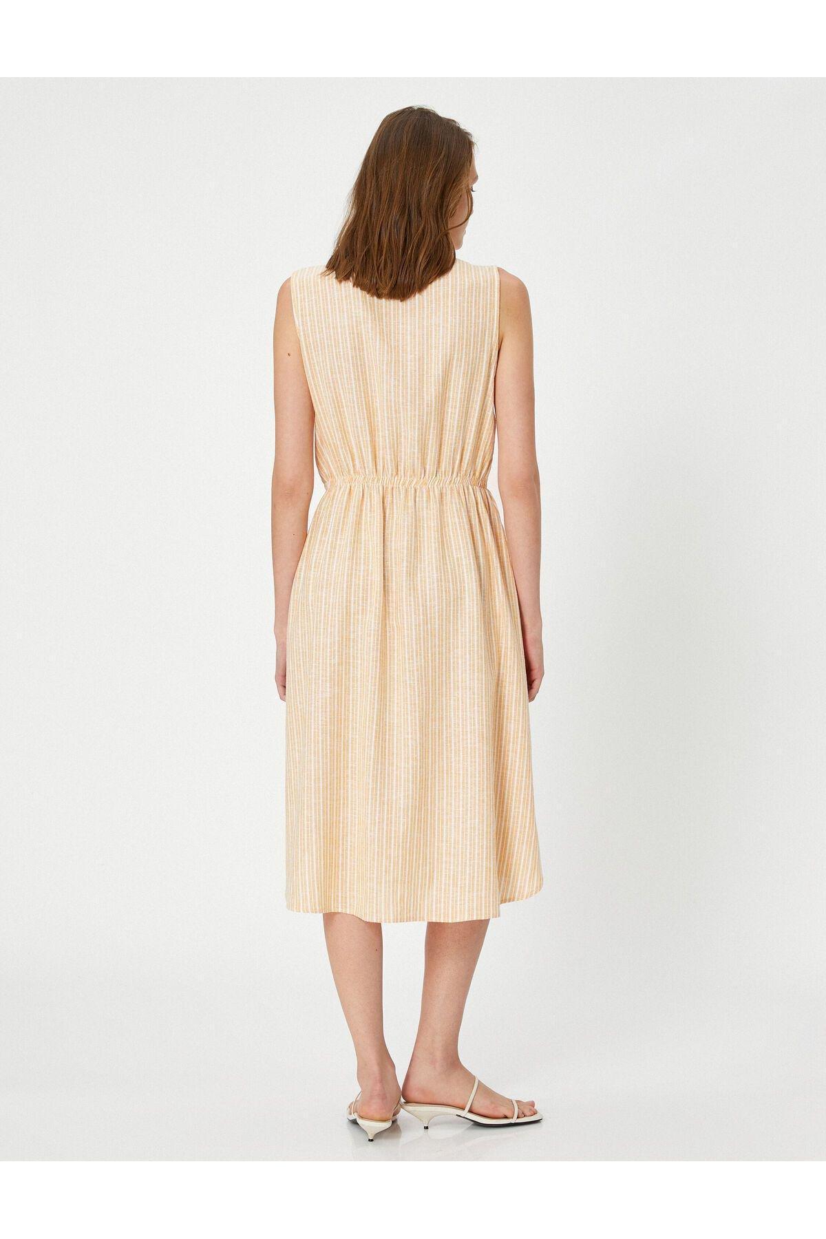 Yellow Striped Sleeveless Midi Shirt Dress, , large image number 6