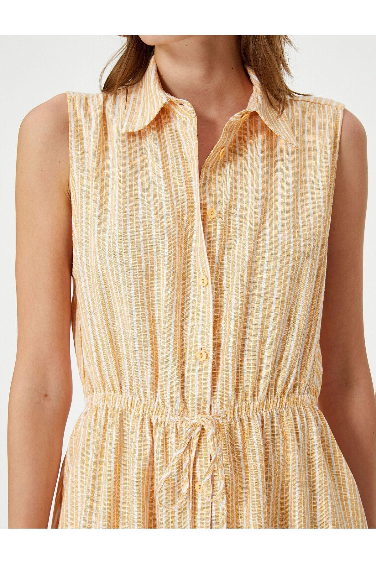 Yellow Striped Sleeveless Midi Shirt Dress, , large image number 7
