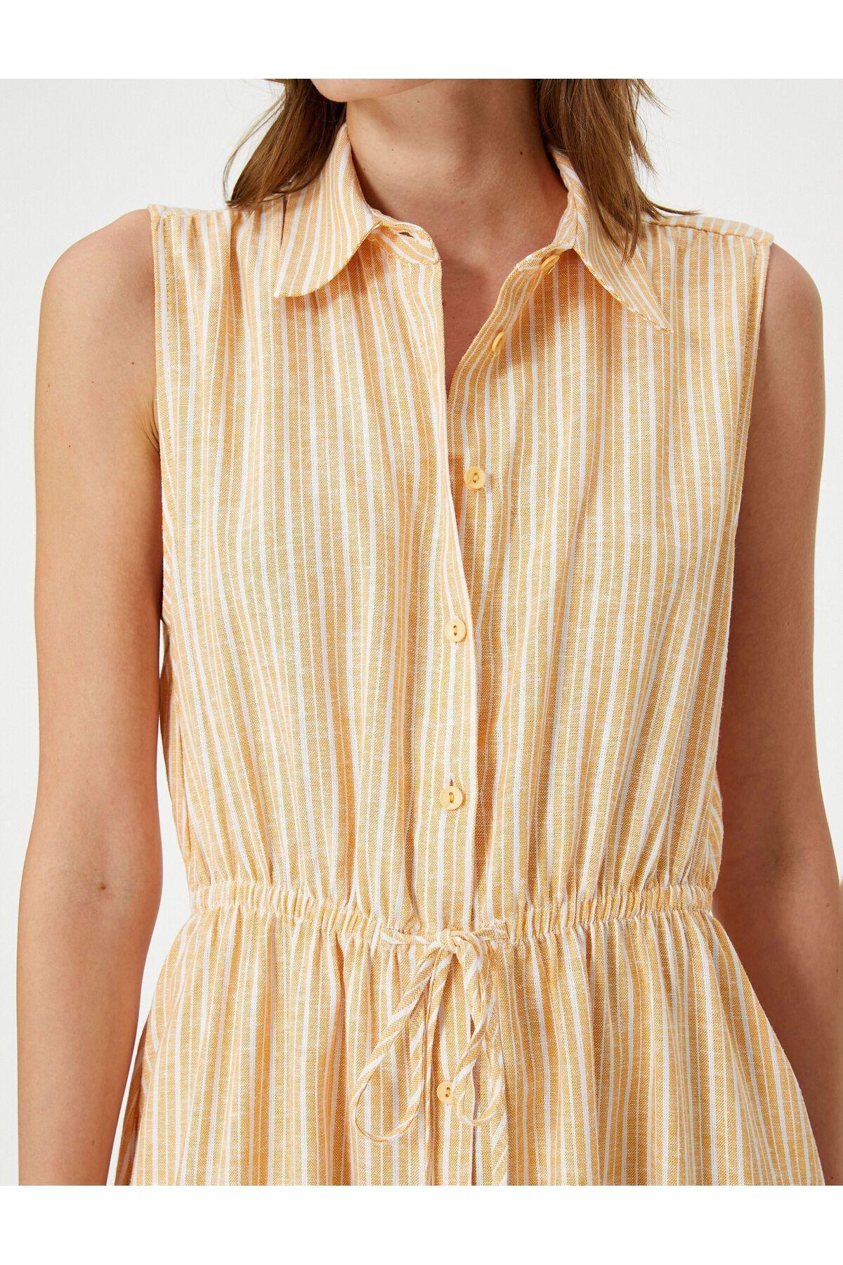 Yellow Striped Sleeveless Midi Shirt Dress, , large image number 8