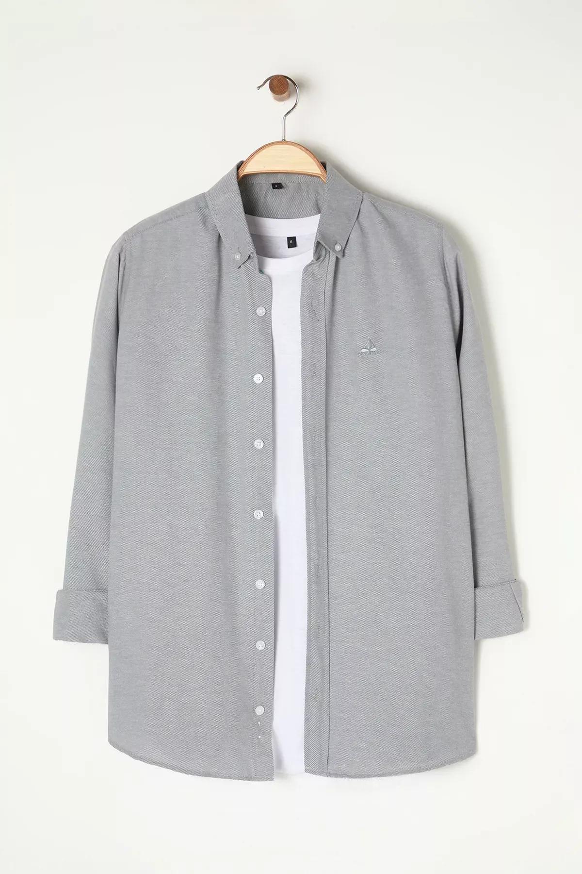 Grey Embroidered Oxford Shirt, C101_1653, large image number 2