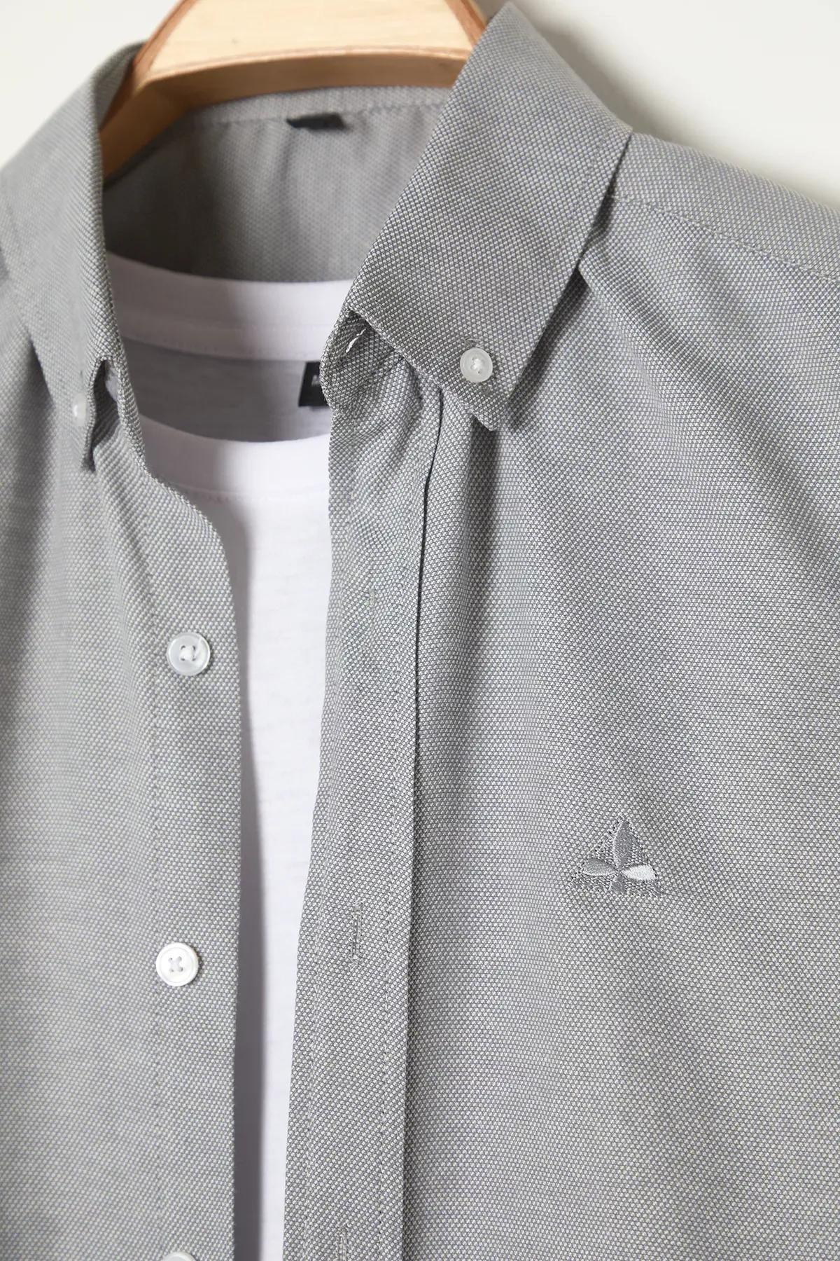 Grey Embroidered Oxford Shirt, C101_1653, large image number 3