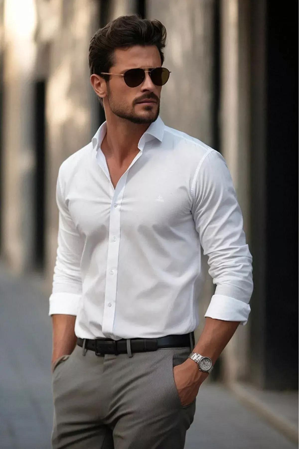 قميص مطرز، أبيض, White, large image number 1