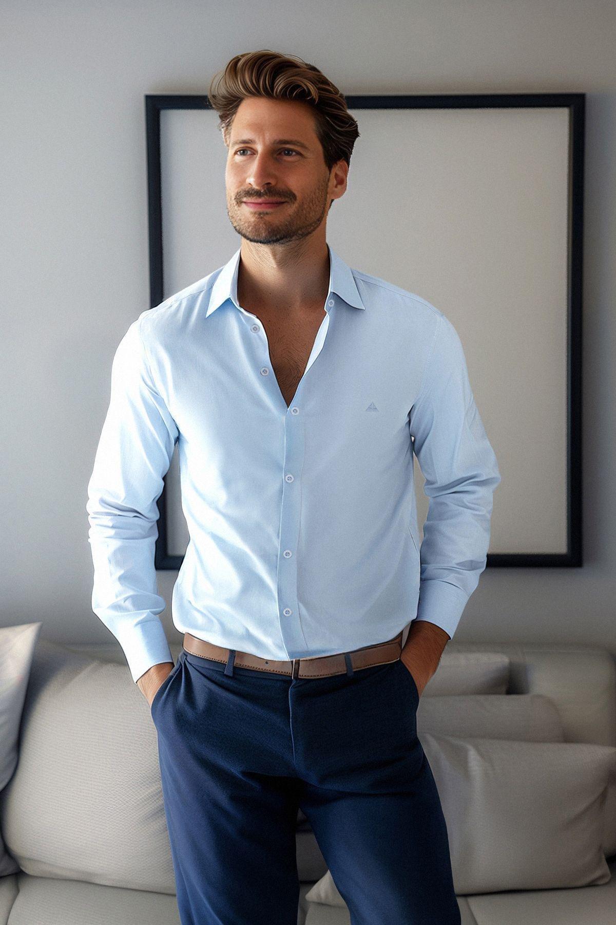 Blue Regular Embroidered Shirt, , large image number 0