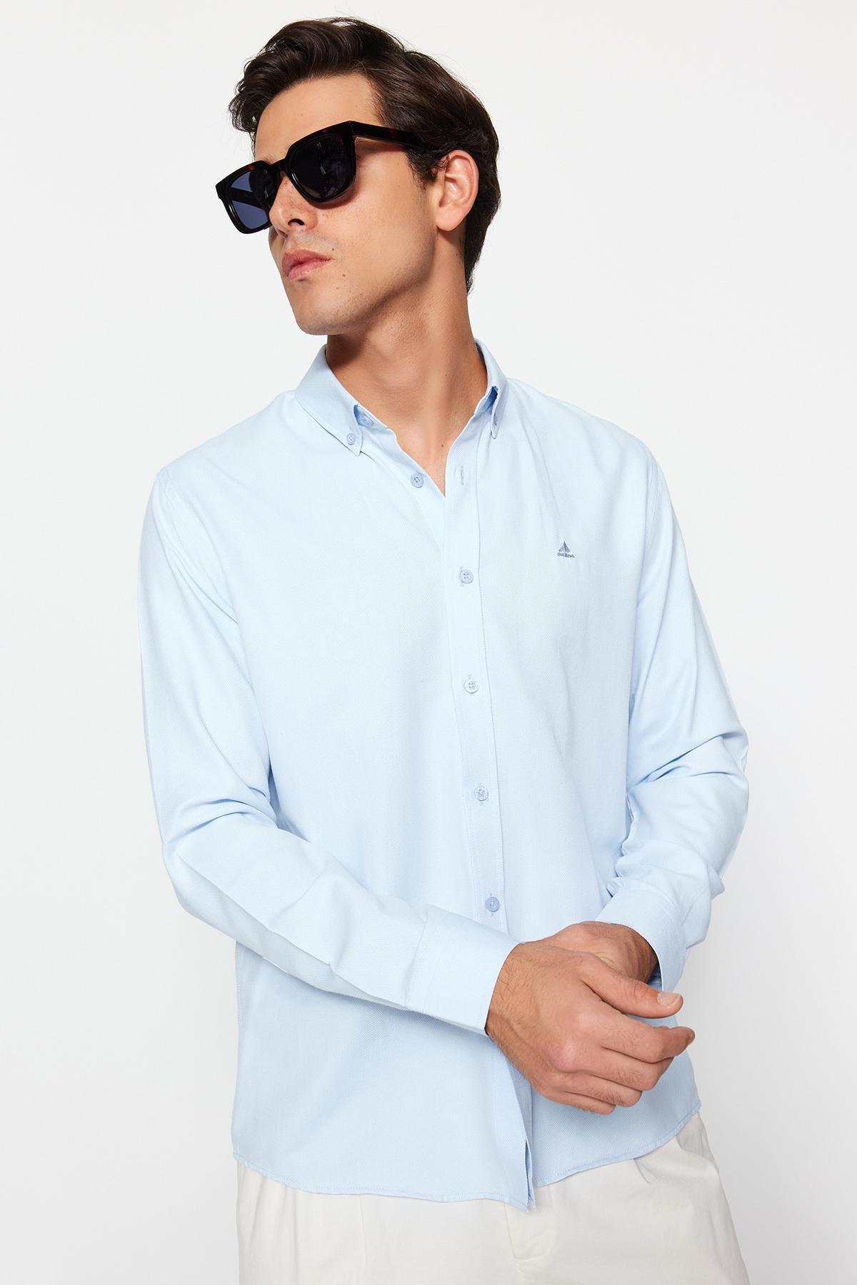 Blue Regular Embroidered Shirt, , large image number 1