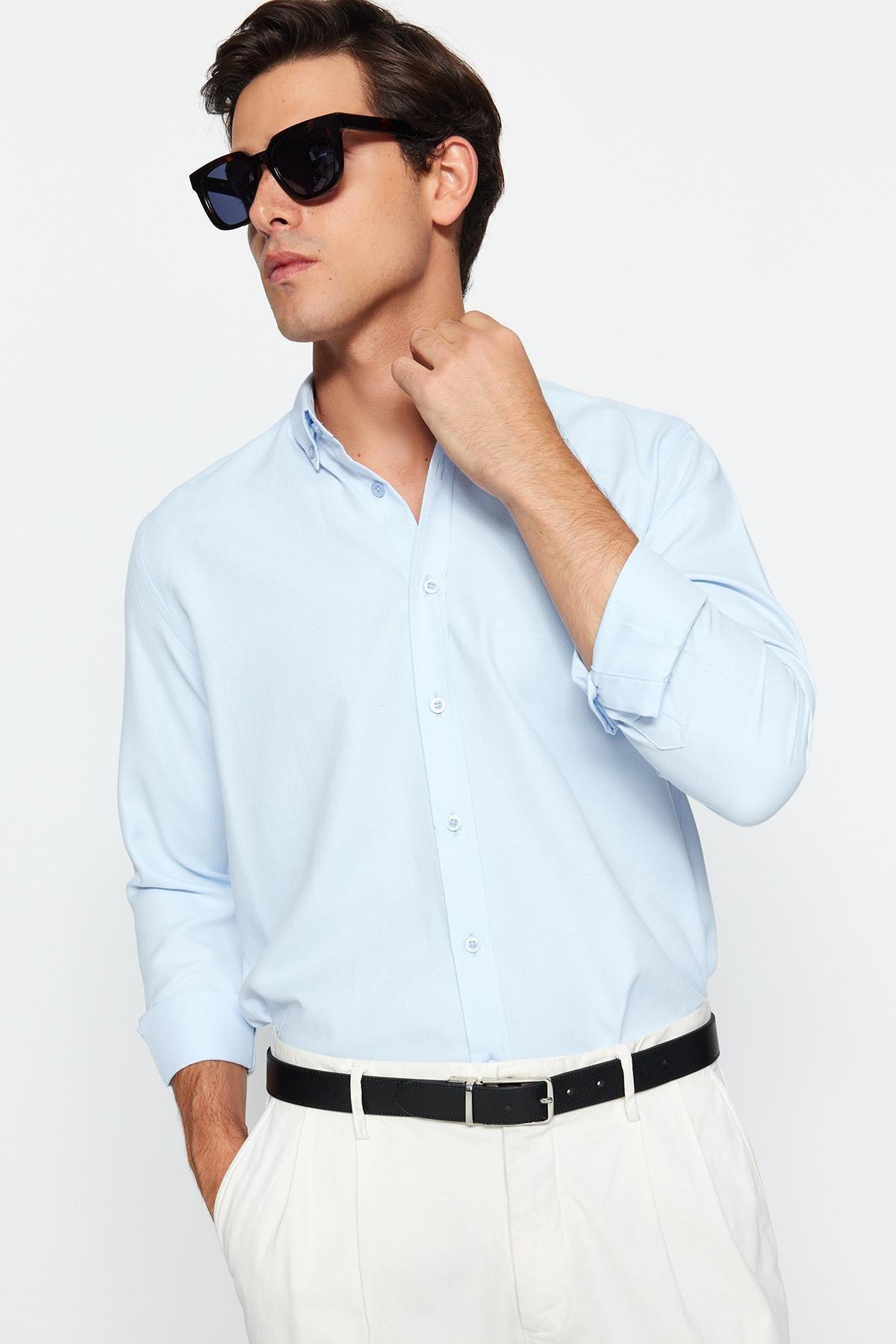 Blue Regular Embroidered Shirt, , large image number 4