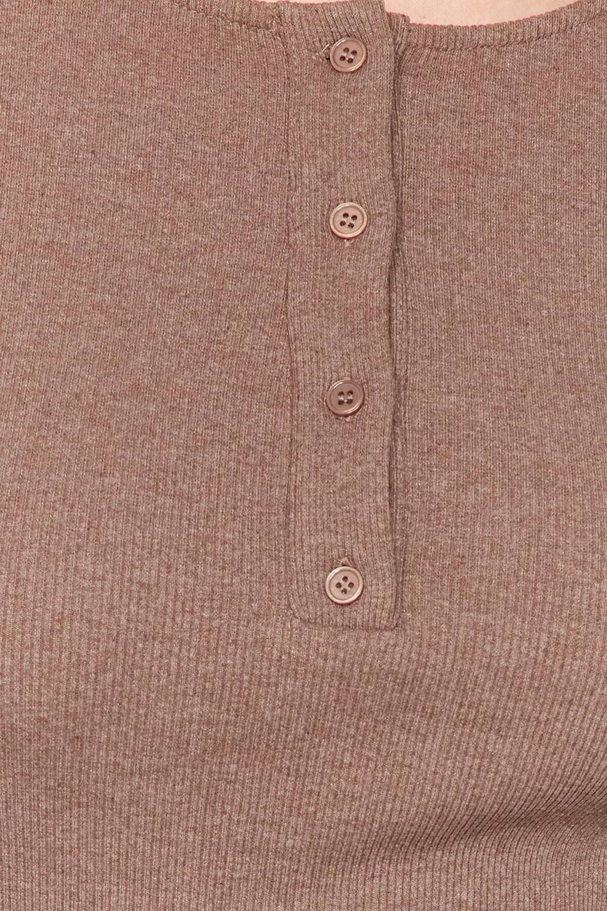 بلوزة مضلعة بفتحة رقبة مستديرة، بيج, Mink, large image number 4