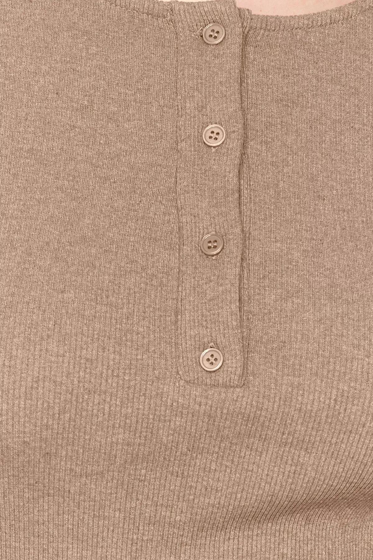 بلوزة مضلعة بفتحة رقبة مستديرة، بيج, Mink, large image number 5