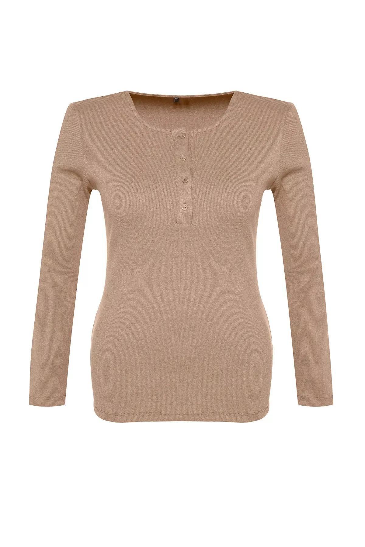 بلوزة مضلعة بفتحة رقبة مستديرة، بيج, Mink, large image number 8