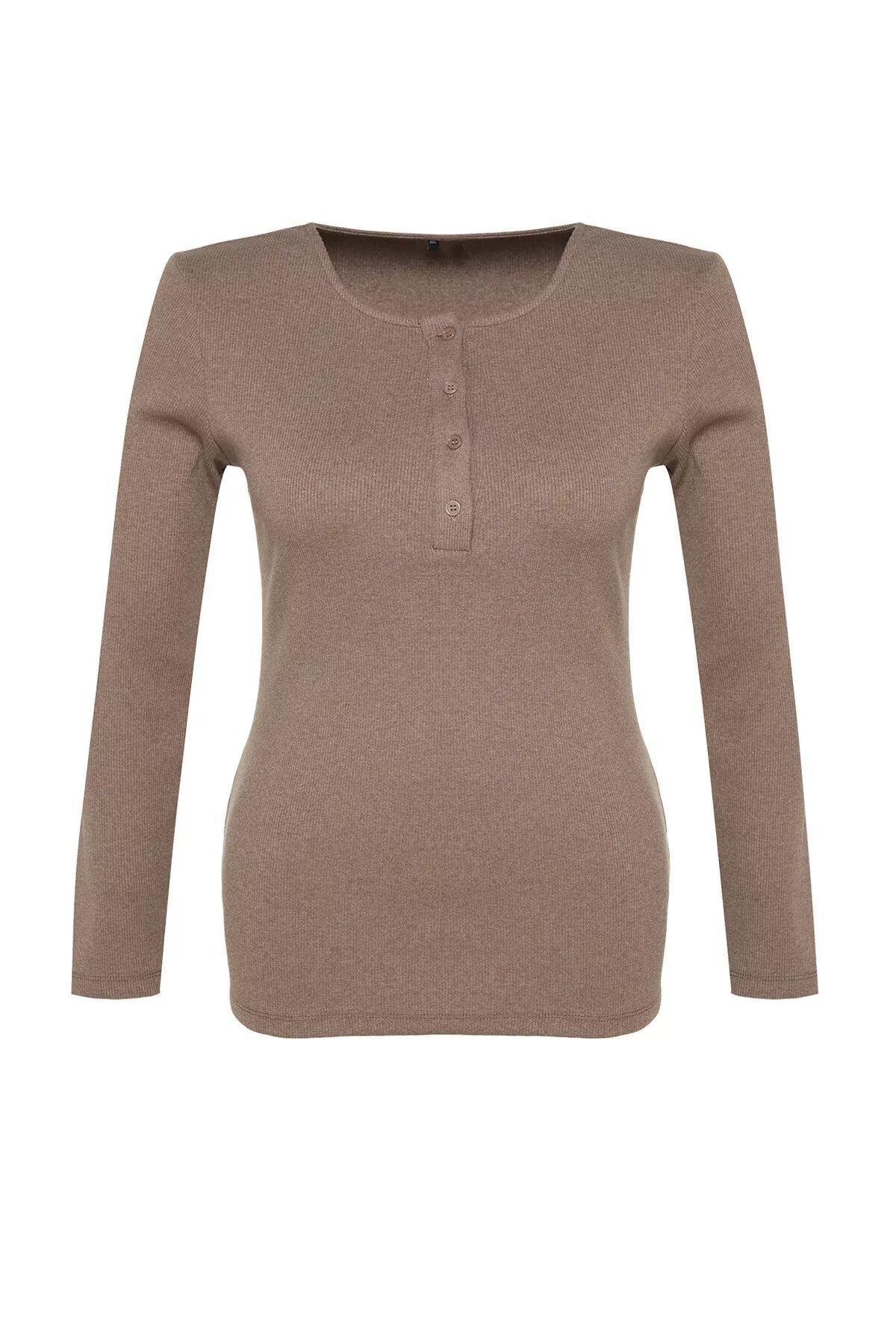 بلوزة مضلعة بفتحة رقبة مستديرة، بيج, Mink, large image number 9