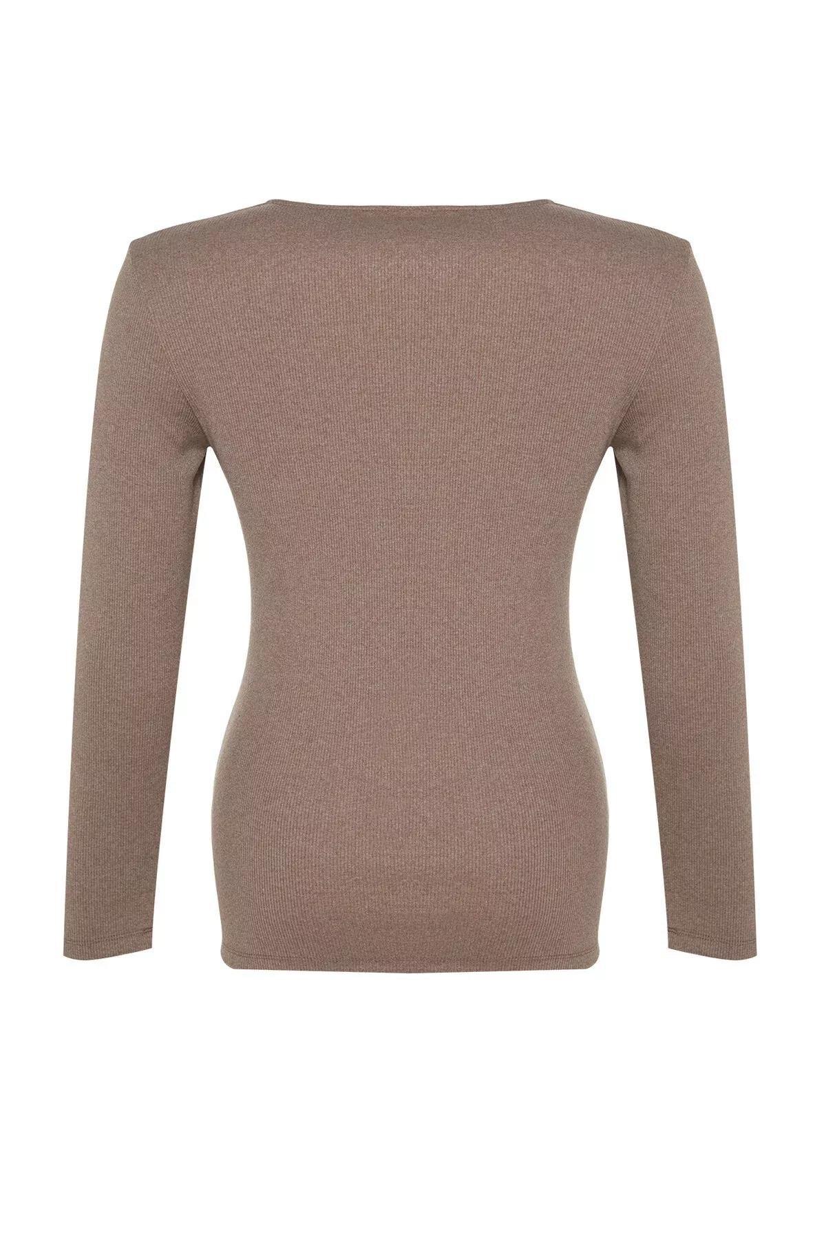 بلوزة مضلعة بفتحة رقبة مستديرة، بيج, Mink, large image number 11