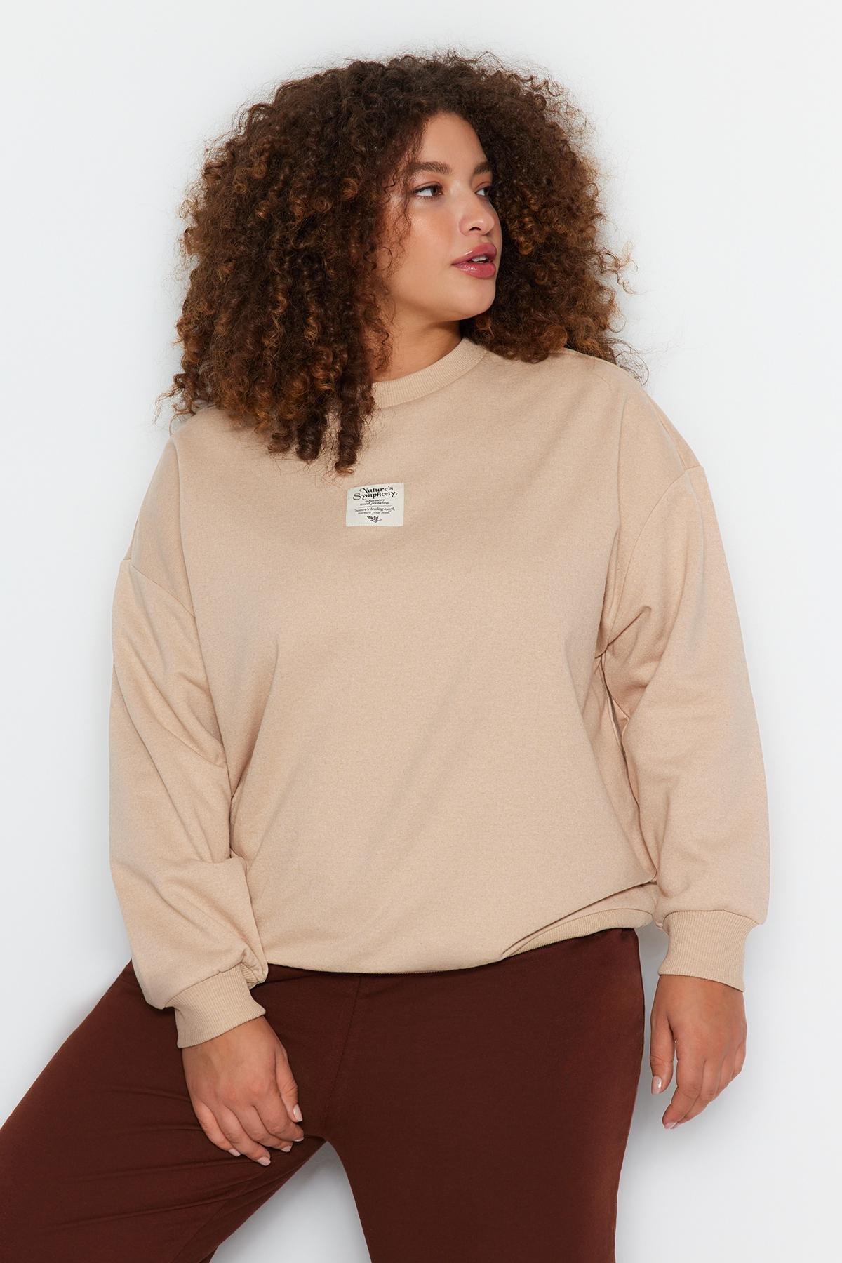 Beige Embroidered Knitted Sweatshirt, Beige, large image number 0