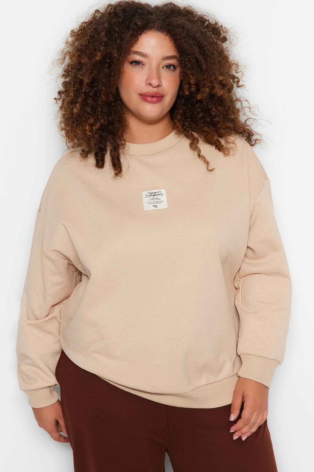 Beige Embroidered Knitted Sweatshirt, Beige, large image number 2