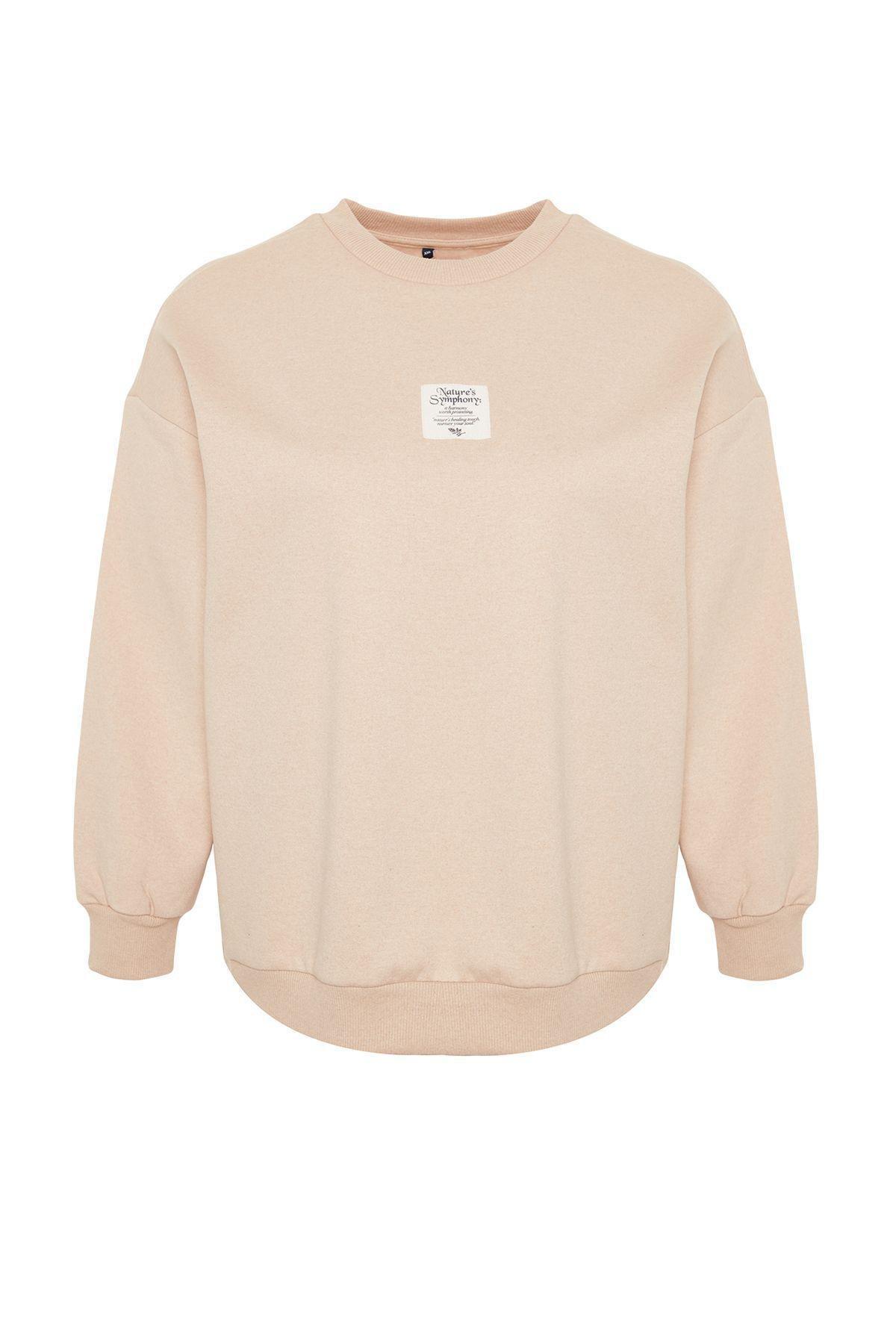 Beige Embroidered Knitted Sweatshirt, Beige, large image number 3