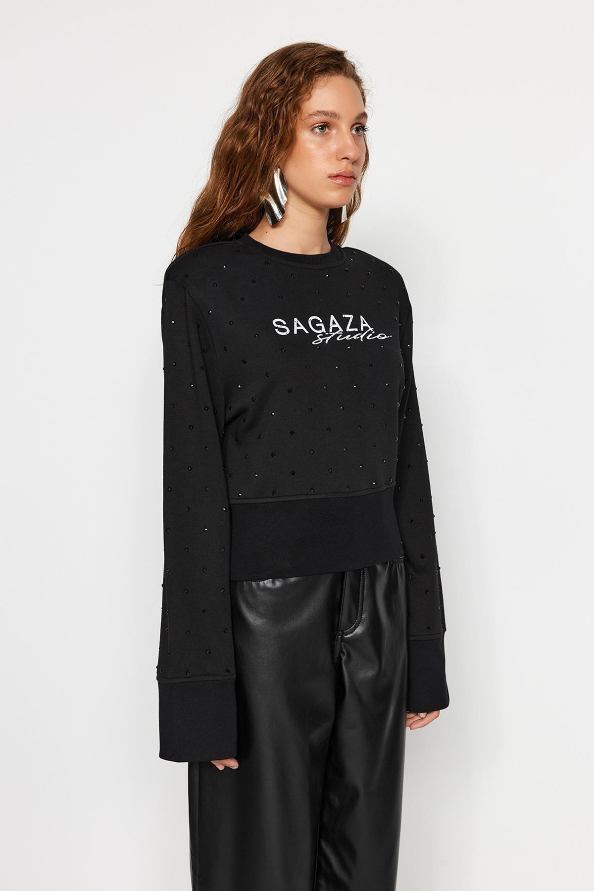 Black Printed Sweatshirt, BLACK, large image number 2