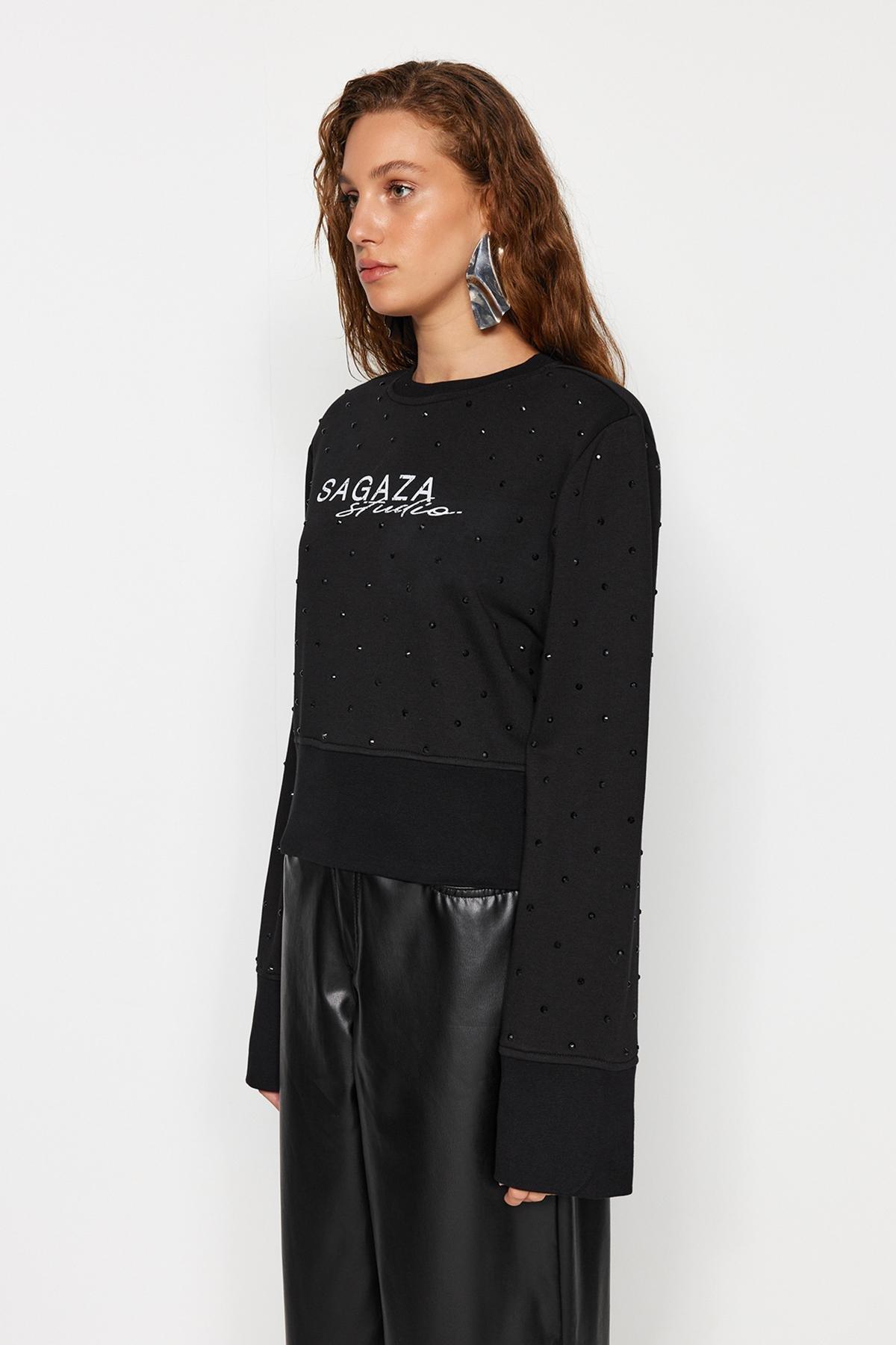 Black Printed Sweatshirt, BLACK, large image number 3