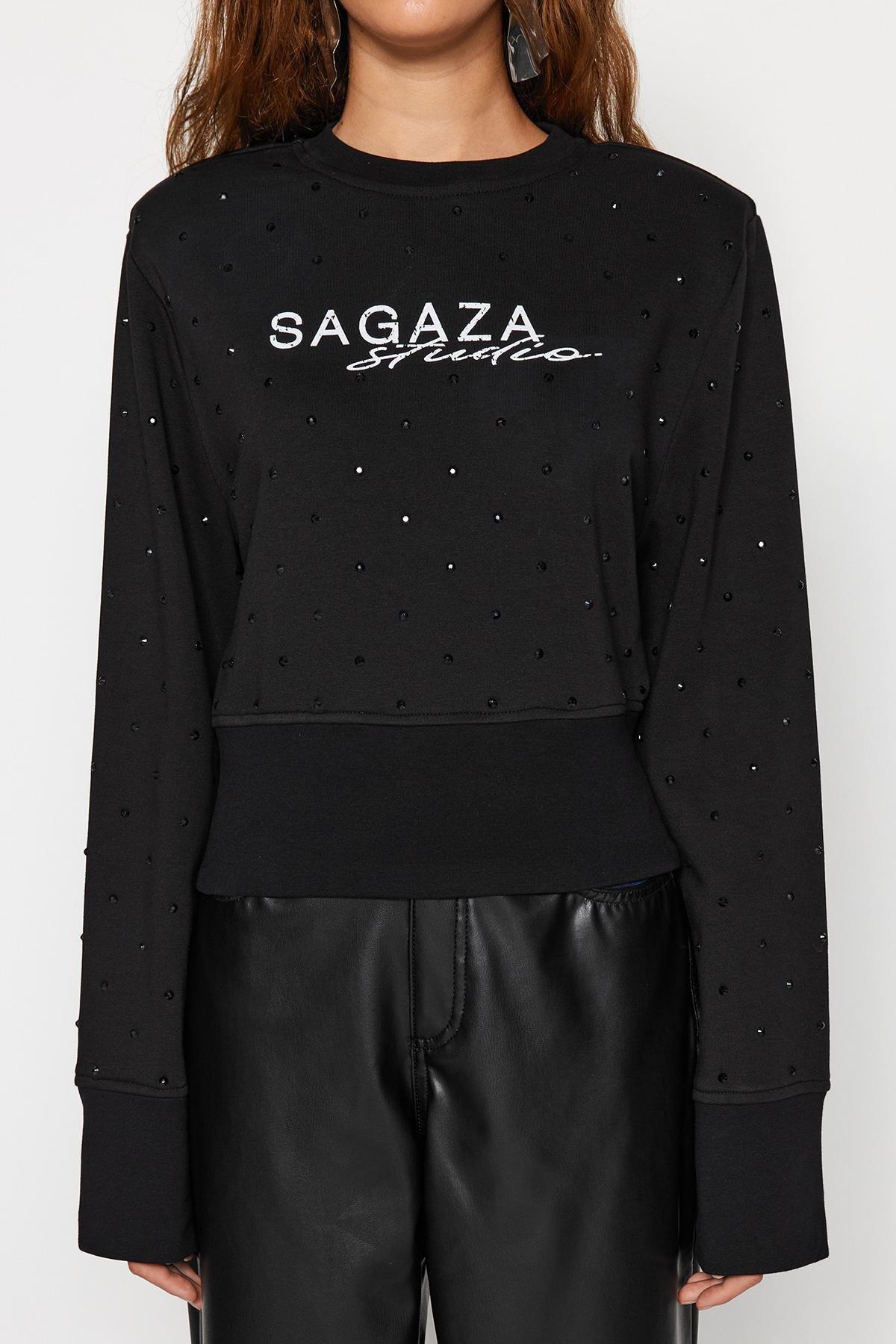 Black Printed Sweatshirt, BLACK, large image number 4