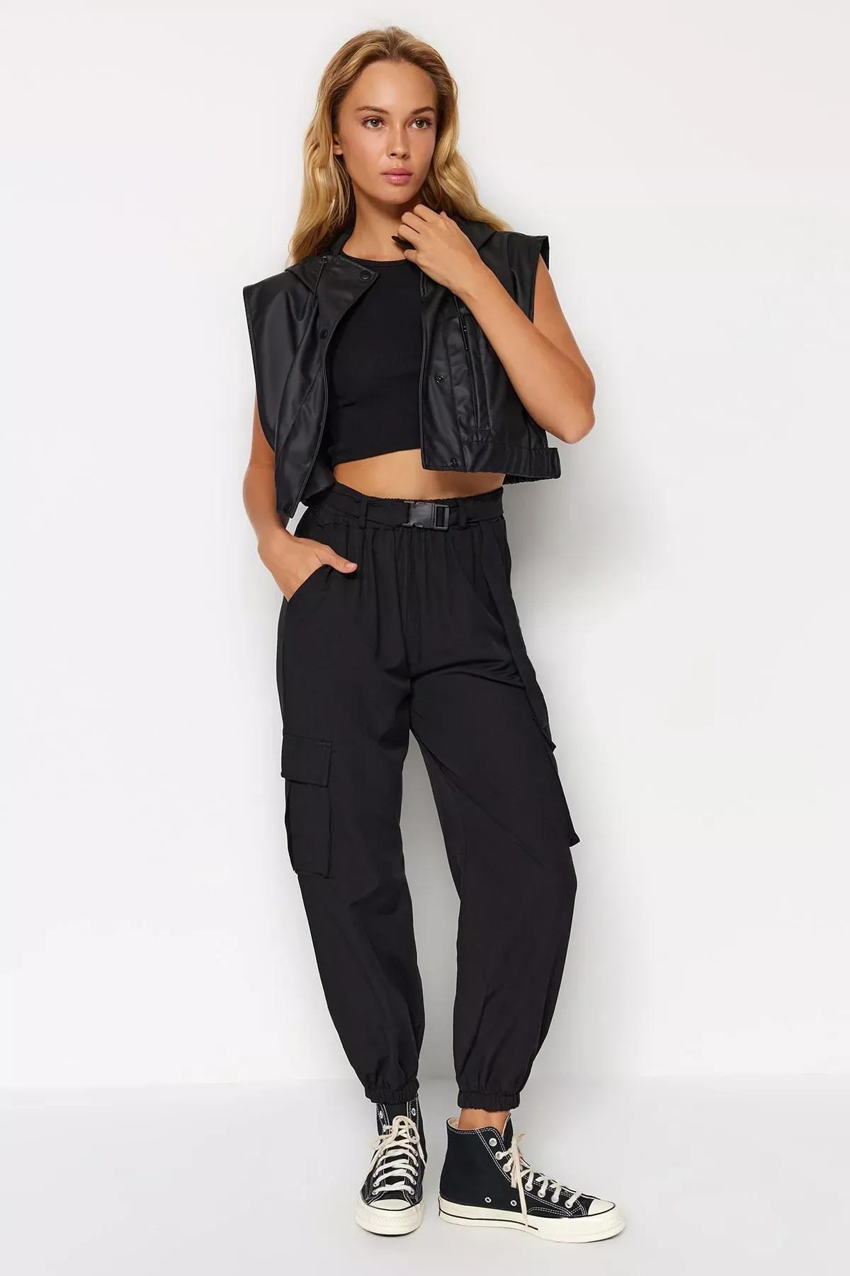Black Woven Cargo Trouser, BLACK, large image number 0