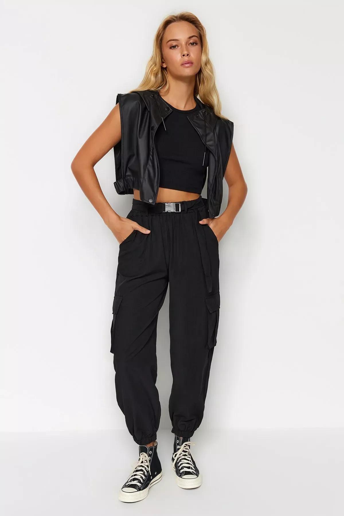 Black Woven Cargo Trouser, BLACK, large image number 1