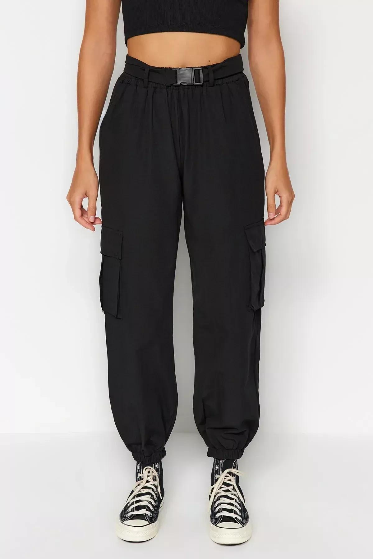 Black Woven Cargo Trouser, BLACK, large image number 3