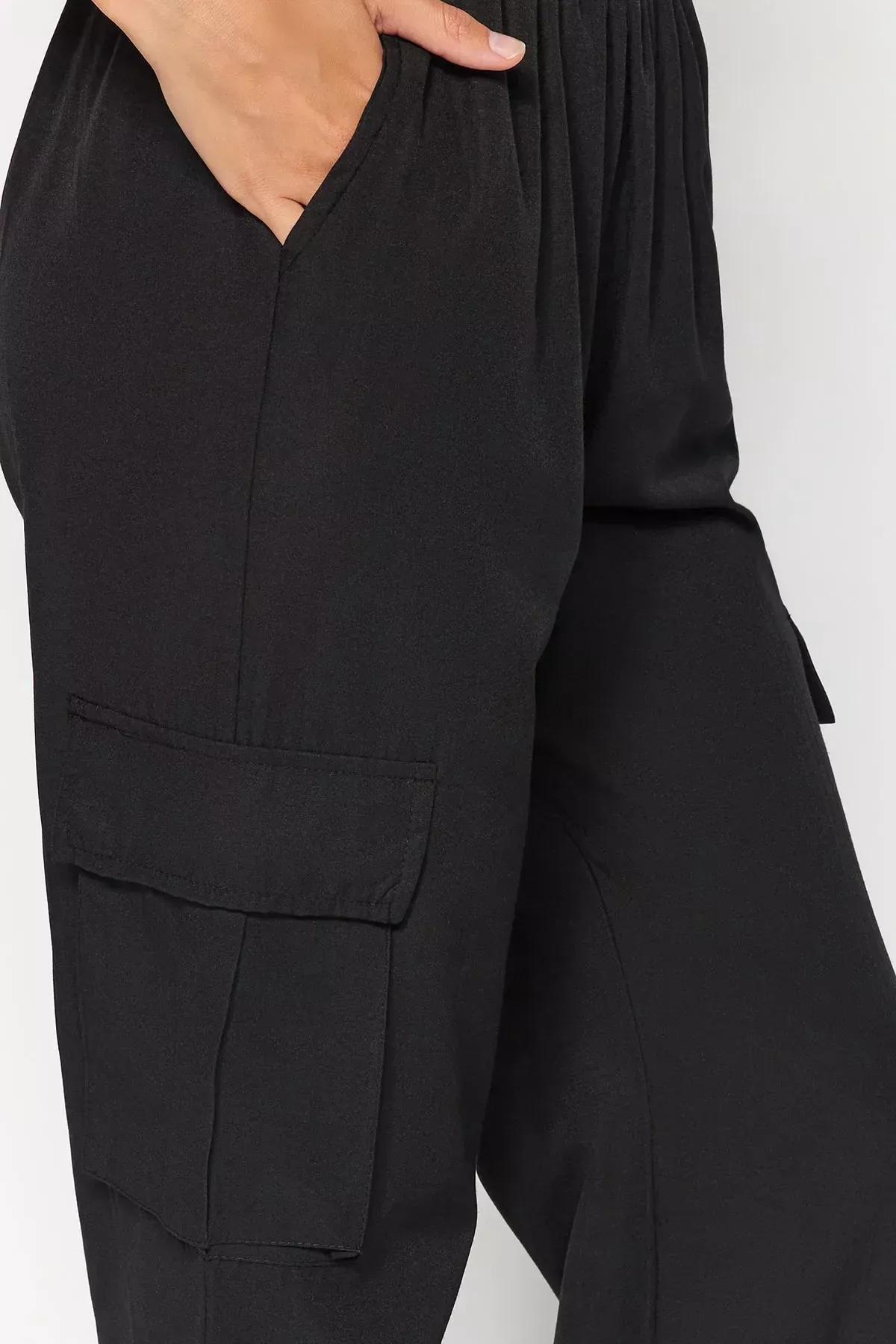 Black Woven Cargo Trouser, BLACK, large image number 4