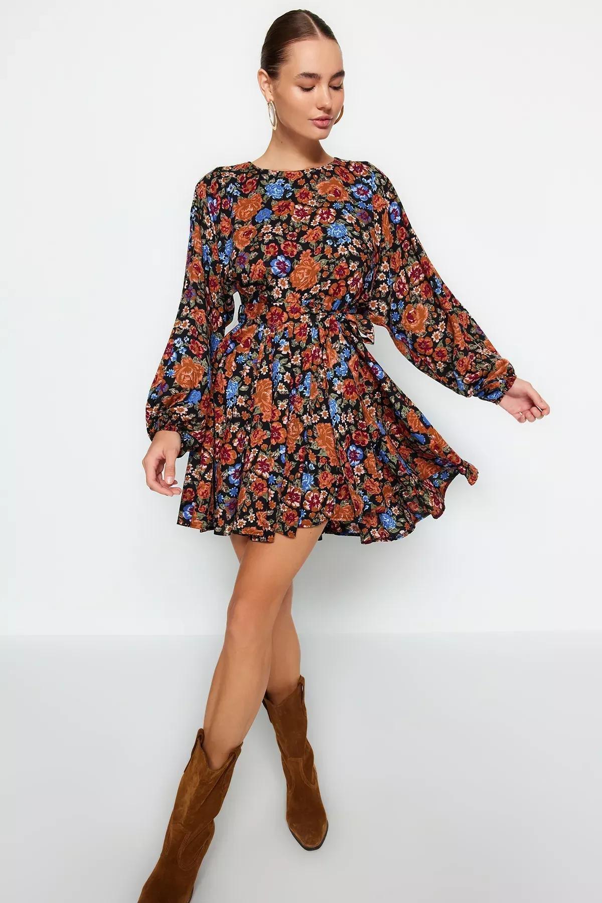 Multicolour Viscose Belted Skirt, , large image number 0