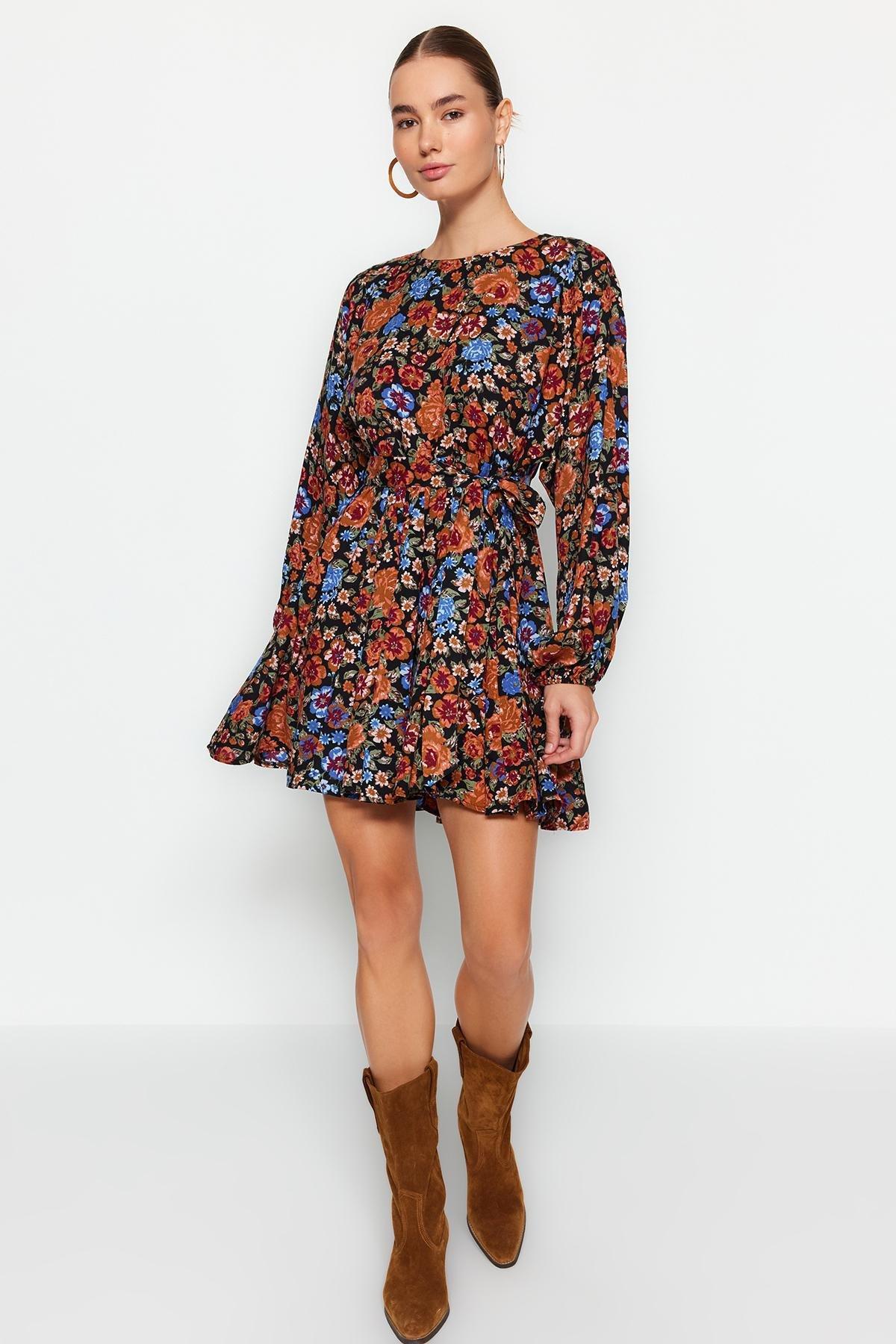 Multicolour Viscose Belted Skirt, , large image number 1